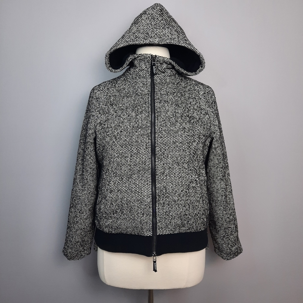 Badgley Mischka Black and White Sherpa Lined Hooded Coat size Large